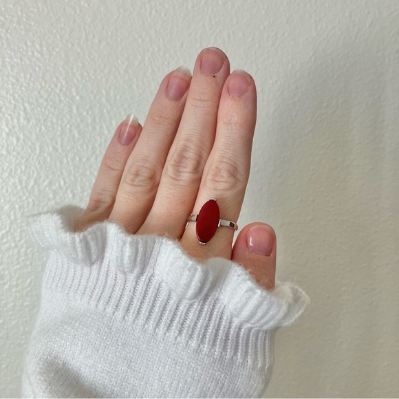 Sarah Coventry Oval Red Stone Statement Ring Coral Scarlet Orangey Bohemian - Picture 3 of 13